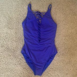 Cobalt blue plunging one piece